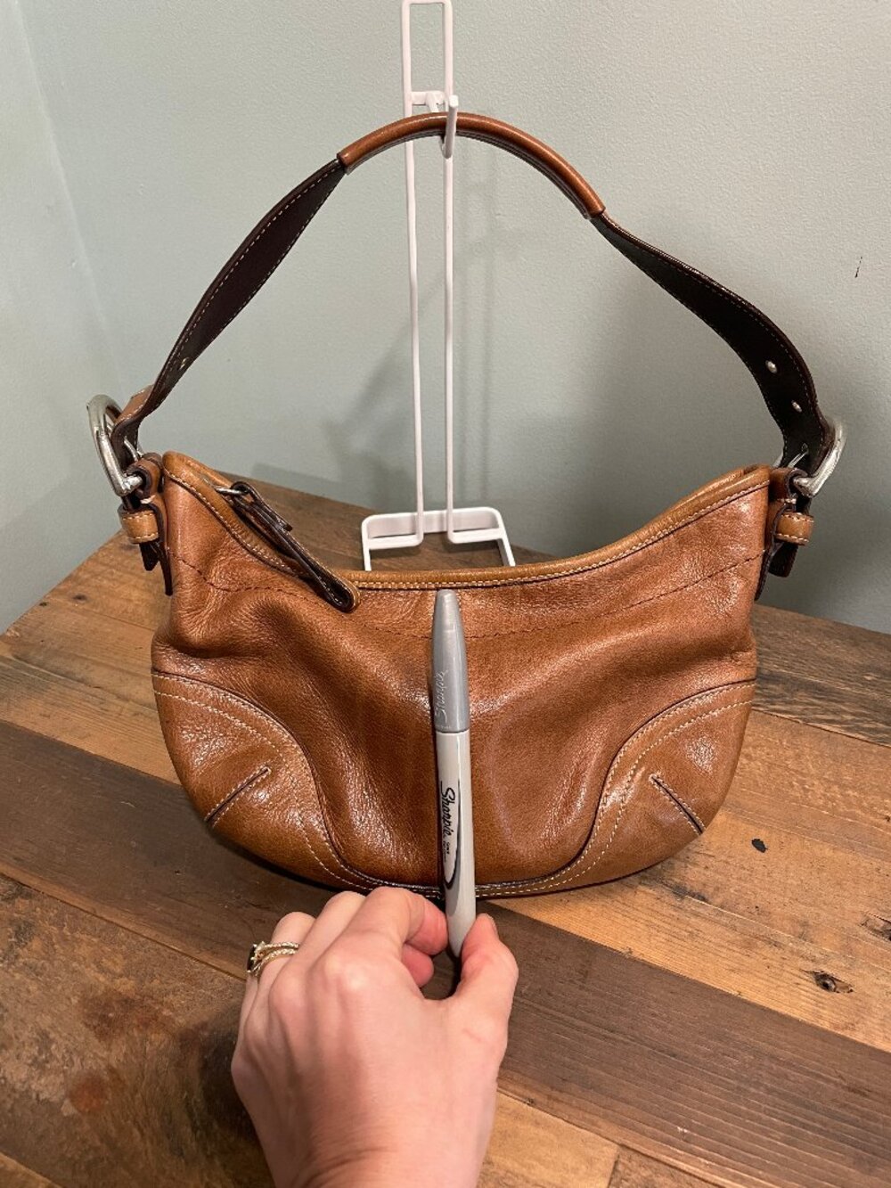 Coach Leather Hobo Bag 9541 Y2K Brown Tan Silver Hardware Shoulder Purse - Picture 8 of 8